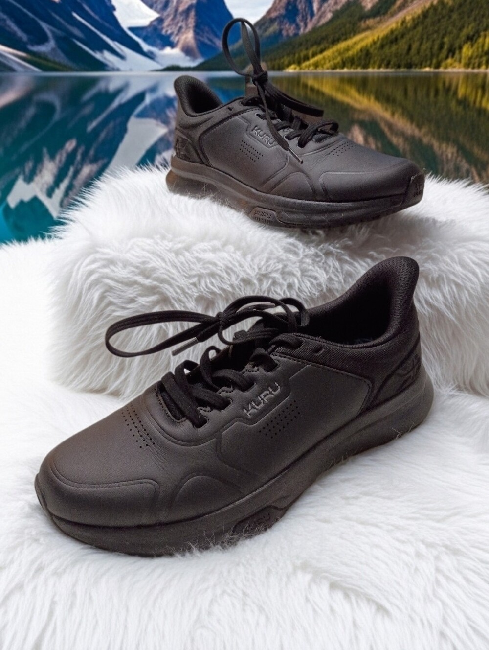 KURU Cloud Shift Black Leather Work Shoes Orthopedic Plantar Fascitis 7.5M